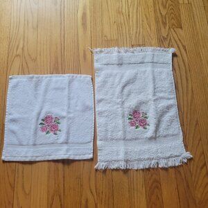 Soft 100% Cotton Hand Towel & Washcloth With Embroidered Roses